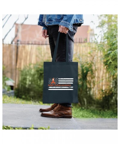 American Flag Kidney Cancer Orange ribbon awareness warrior survivor Navy Black Multicolor Canvas Tote Bag $20.39 Totes