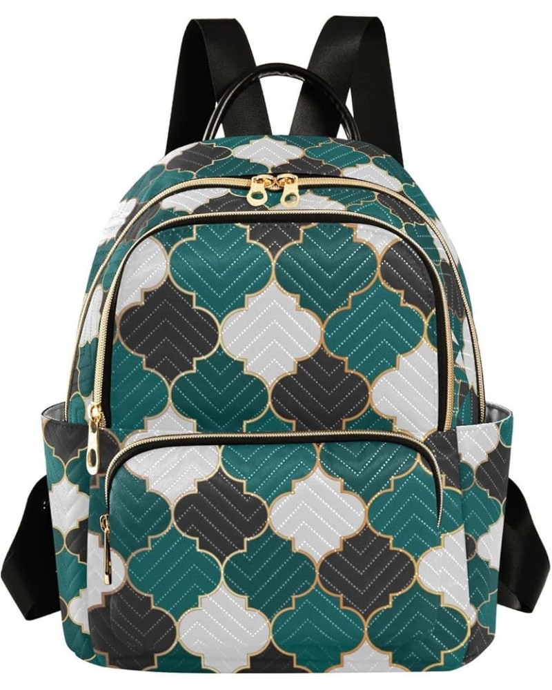 Women Backpack Moroccan Pattern Green Black Durable Travel Backpack Lightweight Handbag Lady Purse Roomy Double Zipper Weeken...