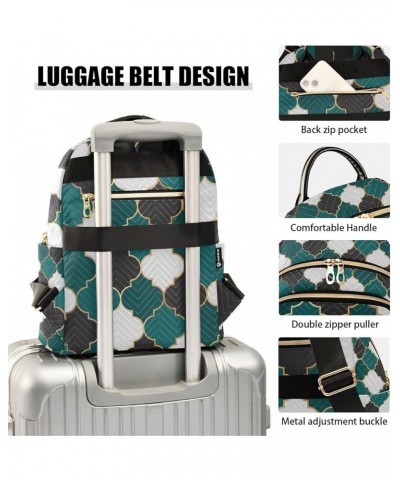 Women Backpack Moroccan Pattern Green Black Durable Travel Backpack Lightweight Handbag Lady Purse Roomy Double Zipper Weeken...