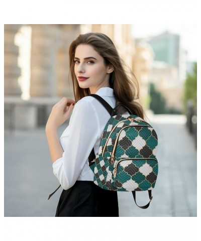 Women Backpack Moroccan Pattern Green Black Durable Travel Backpack Lightweight Handbag Lady Purse Roomy Double Zipper Weeken...