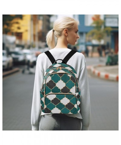 Women Backpack Moroccan Pattern Green Black Durable Travel Backpack Lightweight Handbag Lady Purse Roomy Double Zipper Weeken...