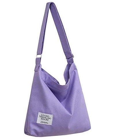 Women's Retro Large Size Canvas Shoulder Bag Hobo Crossbody Handbag Casual Tote Light Purple $8.95 Totes