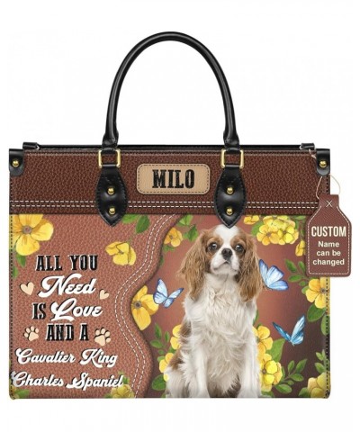 Personalized Cavalier King Charles Spaniel Dog Handbags, Custom Name Dog Leather Bags, Purses, Shoulder Bag, Gift For Dog Mom...