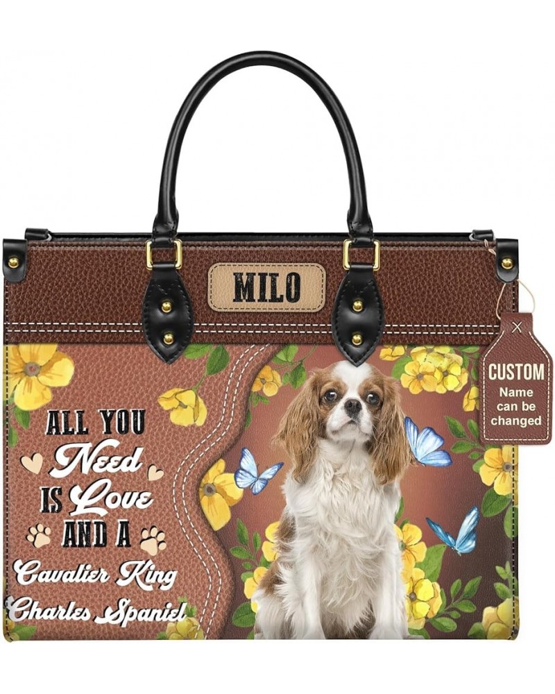 Personalized Cavalier King Charles Spaniel Dog Handbags, Custom Name Dog Leather Bags, Purses, Shoulder Bag, Gift For Dog Mom...