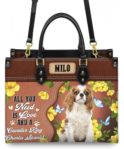 Personalized Cavalier King Charles Spaniel Dog Handbags, Custom Name Dog Leather Bags, Purses, Shoulder Bag, Gift For Dog Mom...