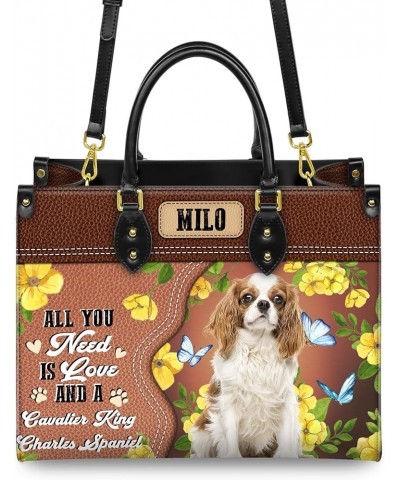 Personalized Cavalier King Charles Spaniel Dog Handbags, Custom Name Dog Leather Bags, Purses, Shoulder Bag, Gift For Dog Mom...