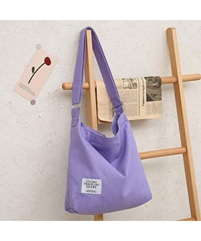 Women's Retro Large Size Canvas Shoulder Bag Hobo Crossbody Handbag Casual Tote Light Purple $8.95 Totes