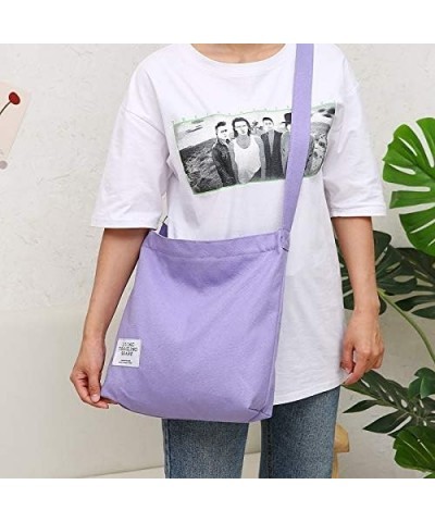 Women's Retro Large Size Canvas Shoulder Bag Hobo Crossbody Handbag Casual Tote Light Purple $8.95 Totes