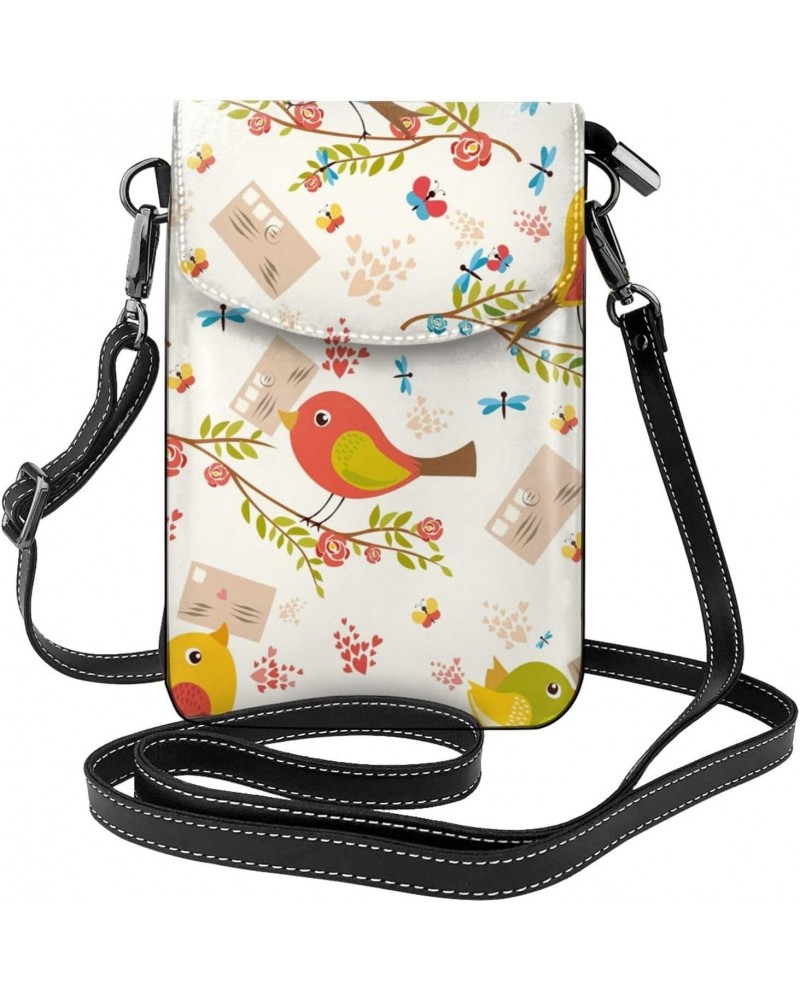 Bird Pattern Small Flip Crossbody Bag Cell Phone Pouch for Women Wallet Bag Coin Purse $16.65 Crossbody Bags