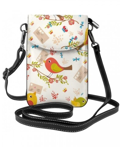 Bird Pattern Small Flip Crossbody Bag Cell Phone Pouch for Women Wallet Bag Coin Purse $16.65 Crossbody Bags