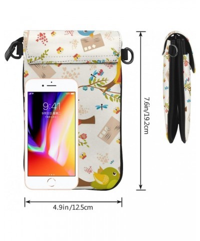 Bird Pattern Small Flip Crossbody Bag Cell Phone Pouch for Women Wallet Bag Coin Purse $16.65 Crossbody Bags