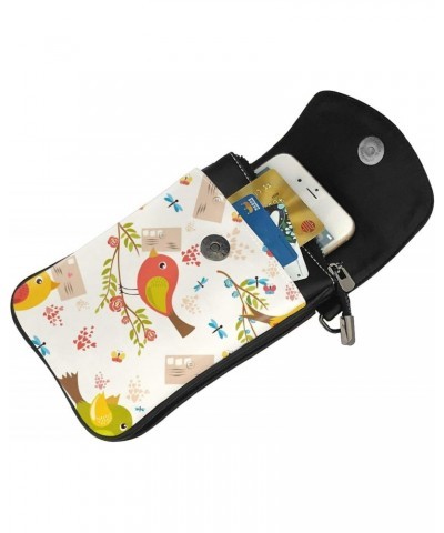 Bird Pattern Small Flip Crossbody Bag Cell Phone Pouch for Women Wallet Bag Coin Purse $16.65 Crossbody Bags