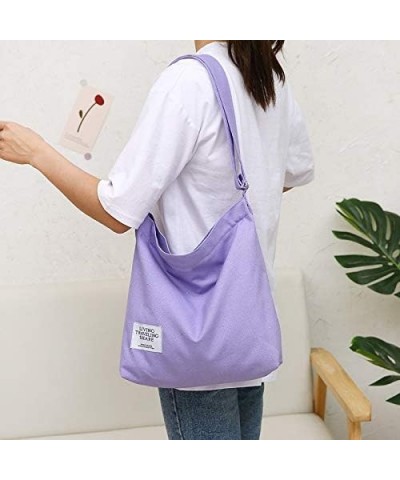 Women's Retro Large Size Canvas Shoulder Bag Hobo Crossbody Handbag Casual Tote Light Purple $8.95 Totes