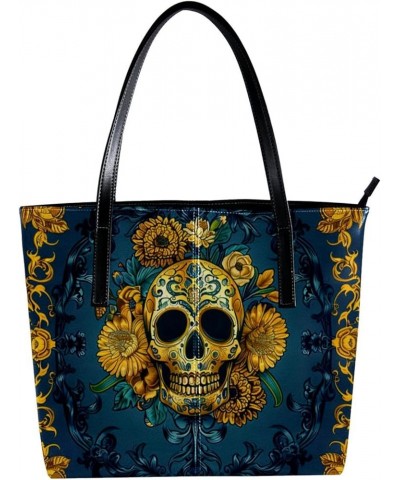 Tote Bag, Vegan Leather Large Tote Bag, Women's Tote Handbags, Halloween Pumpkin Skull Bat, Womens Tote Bags for Work Pattern...