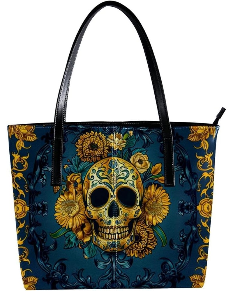 Tote Bag, Vegan Leather Large Tote Bag, Women's Tote Handbags, Halloween Pumpkin Skull Bat, Womens Tote Bags for Work Pattern...