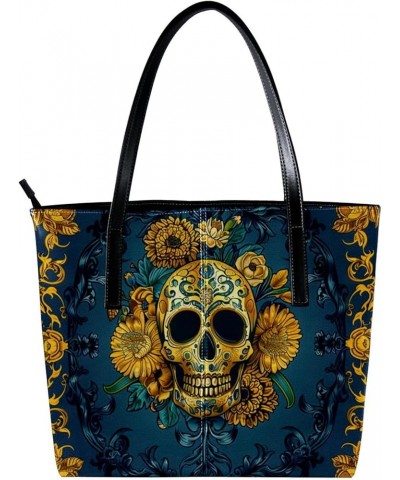 Tote Bag, Vegan Leather Large Tote Bag, Women's Tote Handbags, Halloween Pumpkin Skull Bat, Womens Tote Bags for Work Pattern...