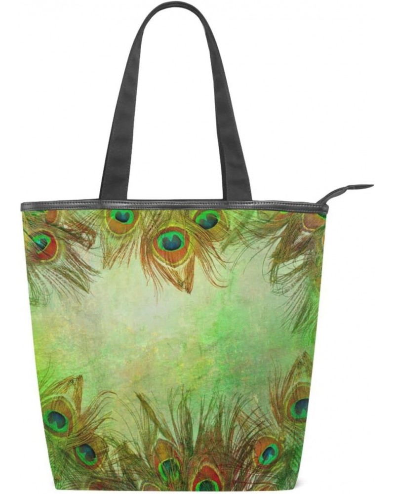 Beautiful Peacock Feather(n1) Tote Handbag for Women Tote Bag, Canvas + leather Shoulder Bag, Hobo bag, Satchel Purse(237ri1d...