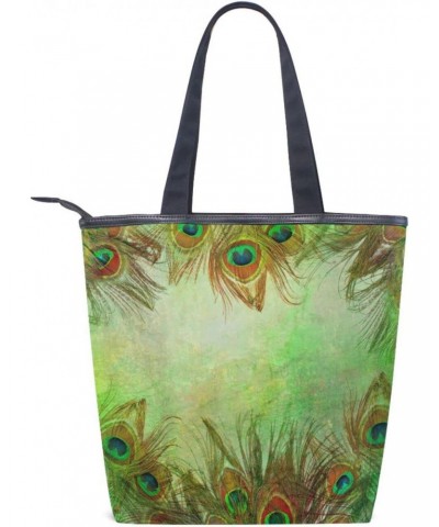 Beautiful Peacock Feather(n1) Tote Handbag for Women Tote Bag, Canvas + leather Shoulder Bag, Hobo bag, Satchel Purse(237ri1d...