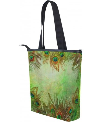 Beautiful Peacock Feather(n1) Tote Handbag for Women Tote Bag, Canvas + leather Shoulder Bag, Hobo bag, Satchel Purse(237ri1d...