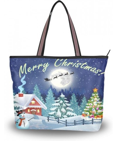 Halloween Ghost Tote Handbag for Women with Zipper,Large Grocery Bag Shopping Tote Bag Pumpkin Print Snowman 5 $14.66 Totes