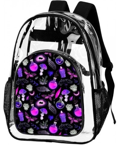 Clear Backpack Heavy Duty Large Gothic Magic Witch Witchy Trippy Purple Mushrooms Waterproof Transparent Backpacks for Adults...