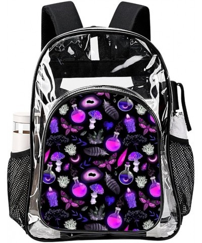 Clear Backpack Heavy Duty Large Gothic Magic Witch Witchy Trippy Purple Mushrooms Waterproof Transparent Backpacks for Adults...