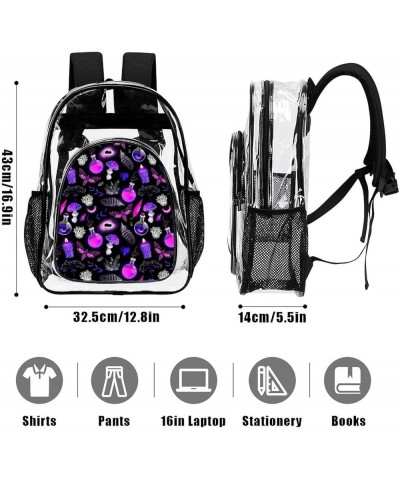 Clear Backpack Heavy Duty Large Gothic Magic Witch Witchy Trippy Purple Mushrooms Waterproof Transparent Backpacks for Adults...