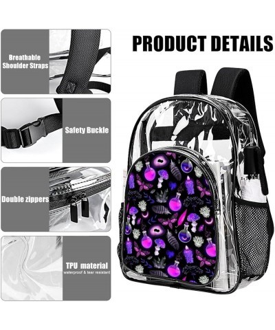 Clear Backpack Heavy Duty Large Gothic Magic Witch Witchy Trippy Purple Mushrooms Waterproof Transparent Backpacks for Adults...