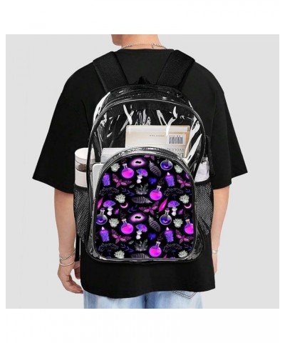 Clear Backpack Heavy Duty Large Gothic Magic Witch Witchy Trippy Purple Mushrooms Waterproof Transparent Backpacks for Adults...