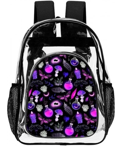 Clear Backpack Heavy Duty Large Gothic Magic Witch Witchy Trippy Purple Mushrooms Waterproof Transparent Backpacks for Adults...