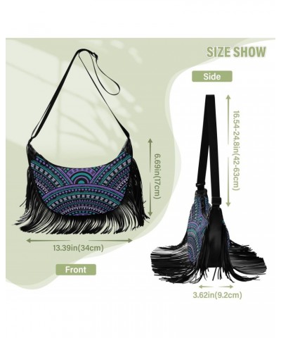 Blue Purple Ethnic Geometric Crossbody Bag for Women Fringe Shoulder Bag with Adjustable Strap $11.61 Crossbody Bags