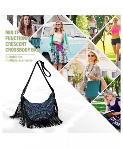 Blue Purple Ethnic Geometric Crossbody Bag for Women Fringe Shoulder Bag with Adjustable Strap $11.61 Crossbody Bags