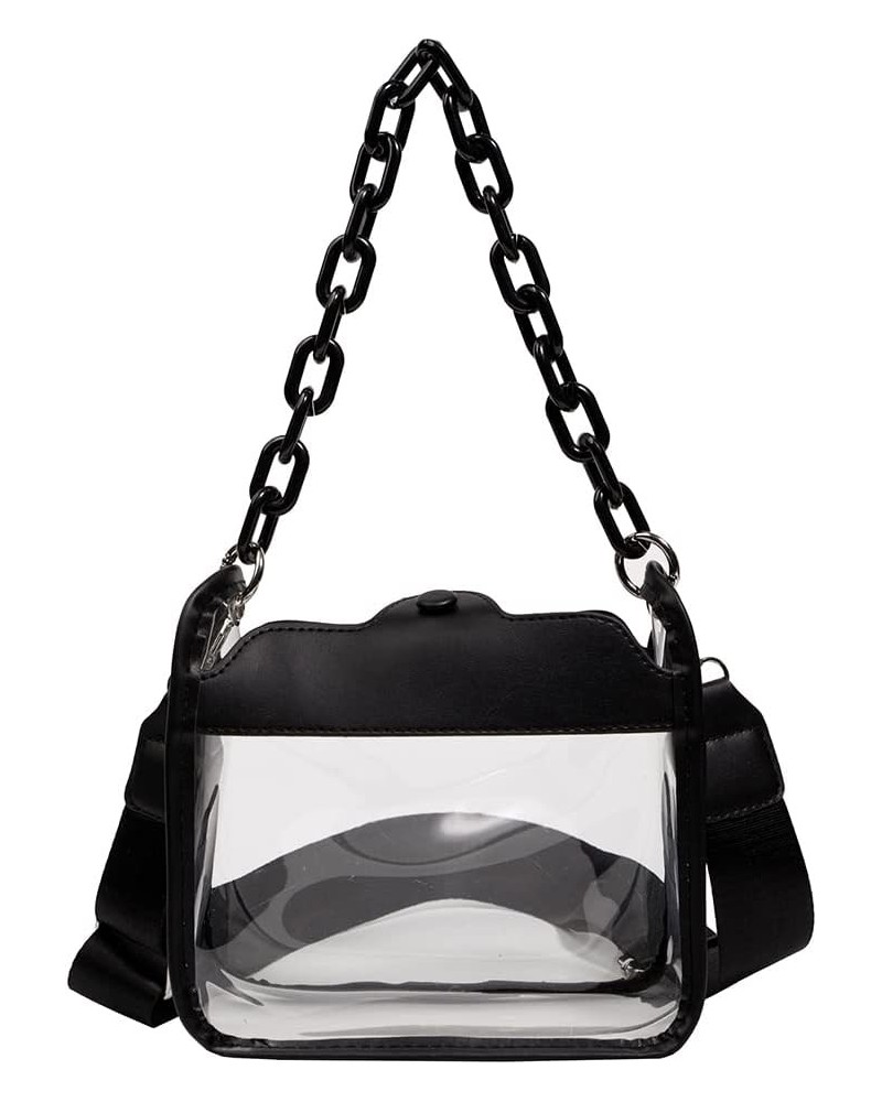 Clear Bag for Women Ladies Tote Bags Stadium Approved Shoulder Bag Clear Crossbody Bag Fashion Chains Clear Purse A-black $10...