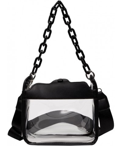 Clear Bag for Women Ladies Tote Bags Stadium Approved Shoulder Bag Clear Crossbody Bag Fashion Chains Clear Purse A-black $10...