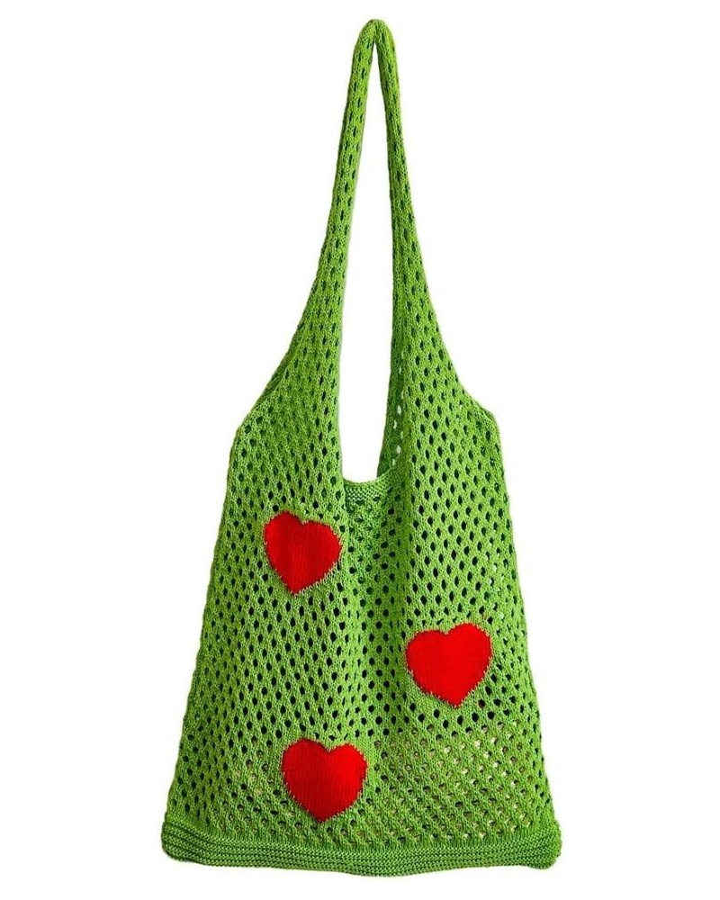 Cute Crochet Tote Bag Mesh Beach Bag Fairycore Hobo Bag Y2k Purse for Women Girls Heart/Green $7.79 Totes