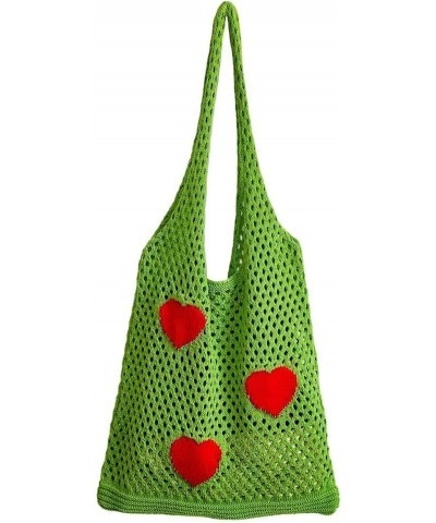 Cute Crochet Tote Bag Mesh Beach Bag Fairycore Hobo Bag Y2k Purse for Women Girls Heart/Green $7.79 Totes