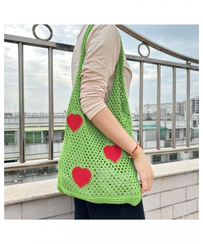 Cute Crochet Tote Bag Mesh Beach Bag Fairycore Hobo Bag Y2k Purse for Women Girls Heart/Green $7.79 Totes