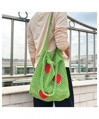 Cute Crochet Tote Bag Mesh Beach Bag Fairycore Hobo Bag Y2k Purse for Women Girls Heart/Green $7.79 Totes