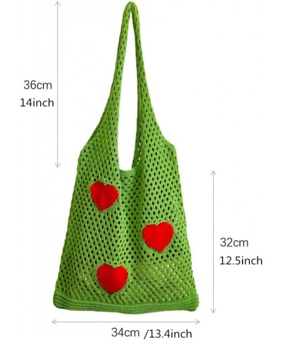 Cute Crochet Tote Bag Mesh Beach Bag Fairycore Hobo Bag Y2k Purse for Women Girls Heart/Green $7.79 Totes