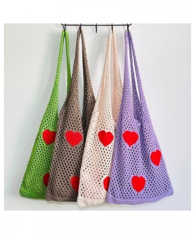 Cute Crochet Tote Bag Mesh Beach Bag Fairycore Hobo Bag Y2k Purse for Women Girls Heart/Green $7.79 Totes