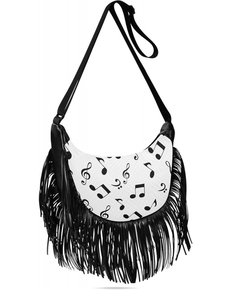 Abstract Music Notes Fringe Bags for Women Cross Body Bag Tassel Shoulder Bag Satchel $12.15 Crossbody Bags