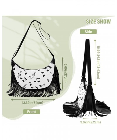 Abstract Music Notes Fringe Bags for Women Cross Body Bag Tassel Shoulder Bag Satchel $12.15 Crossbody Bags