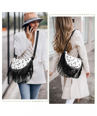 Abstract Music Notes Fringe Bags for Women Cross Body Bag Tassel Shoulder Bag Satchel $12.15 Crossbody Bags