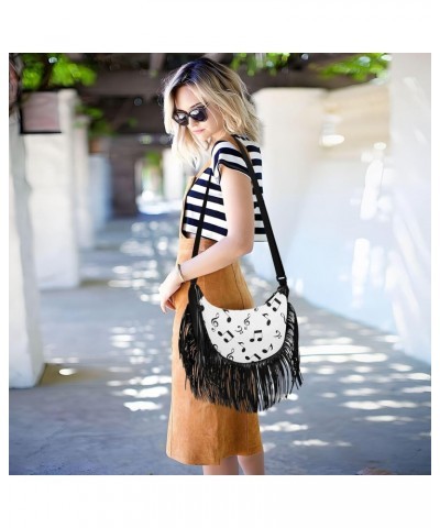 Abstract Music Notes Fringe Bags for Women Cross Body Bag Tassel Shoulder Bag Satchel $12.15 Crossbody Bags