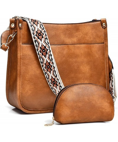 Crossbody Bags for Women Leather Hobo Purses Handbags 2pcs Wallet Set with Colorful Guitar Strap Fashion Shoulder Bag Brown S...