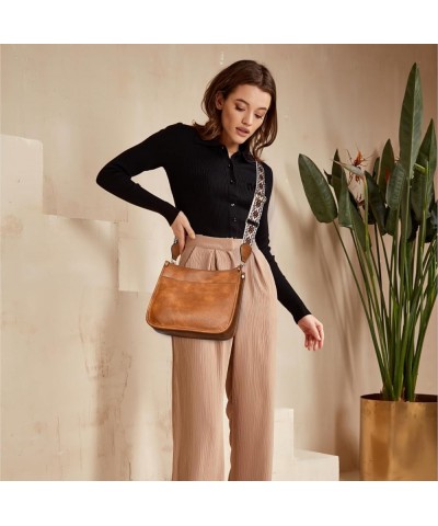 Crossbody Bags for Women Leather Hobo Purses Handbags 2pcs Wallet Set with Colorful Guitar Strap Fashion Shoulder Bag Brown S...