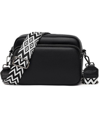 Small Crossbody Bag with Wide Guitar Strap Camera Purse Shoulder Handbag Satchel B-black $12.42 Shoulder Bags