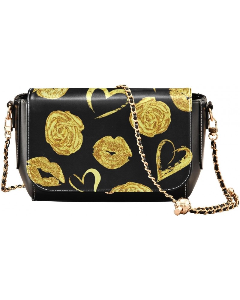 Valentines Day Roses PU Leather Crossbody Handbag for Women Shoulder Purse with Adjustable Metal Chain Waterproof Crossbody W...