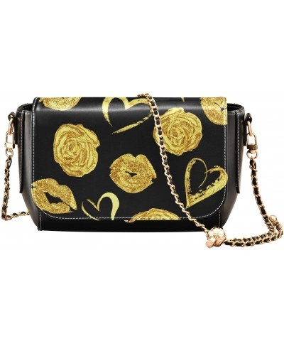 Valentines Day Roses PU Leather Crossbody Handbag for Women Shoulder Purse with Adjustable Metal Chain Waterproof Crossbody W...