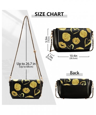 Valentines Day Roses PU Leather Crossbody Handbag for Women Shoulder Purse with Adjustable Metal Chain Waterproof Crossbody W...